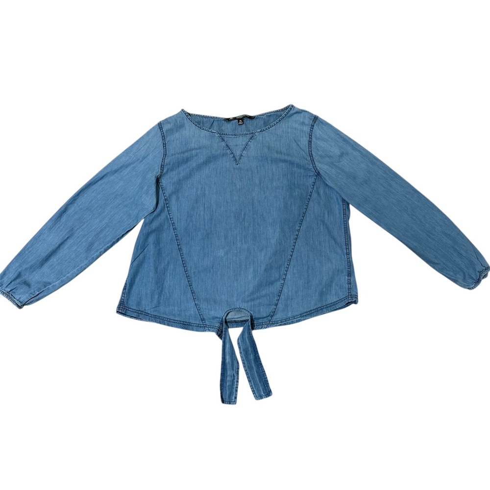 LEE RIDERS SHAPE ILLUSIONS Womens Sz-XL Blue Denim Long Sleeve Tie Front Top